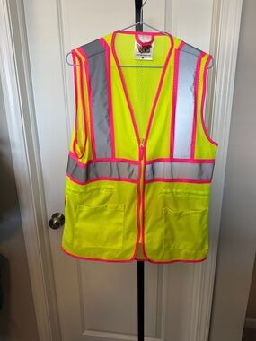 Wild Wear Neon Yellow Mesh Safety Vest with Pink Trim - M